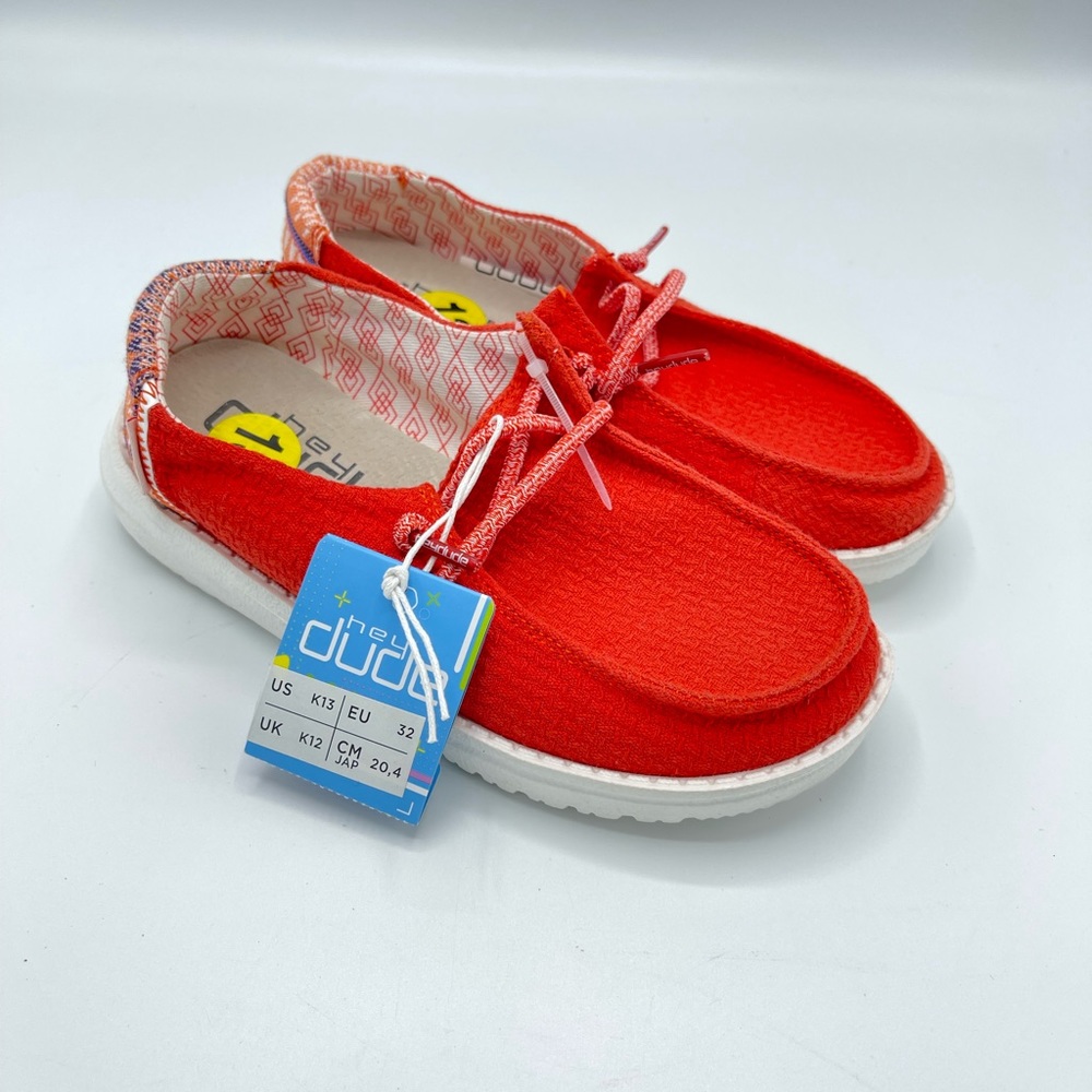 Hey Dude Orange Aztec Youth Size 13 Slip on Moccasins NWT Defect *Read*